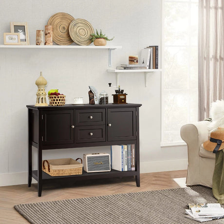 Wooden Sideboard Buffet Console Table with Drawers and Storage-Brown
