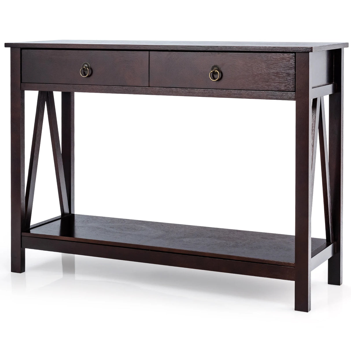 2-Tier Accent Table with Storage Shelf for Hallway Living room-Espresso