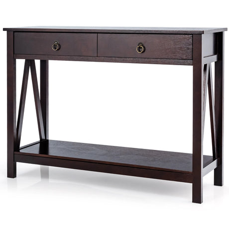 2-Tier Accent Table with Storage Shelf for Hallway Living room-Espresso