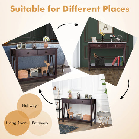 2-Tier Accent Table with Storage Shelf for Hallway Living room-Espresso