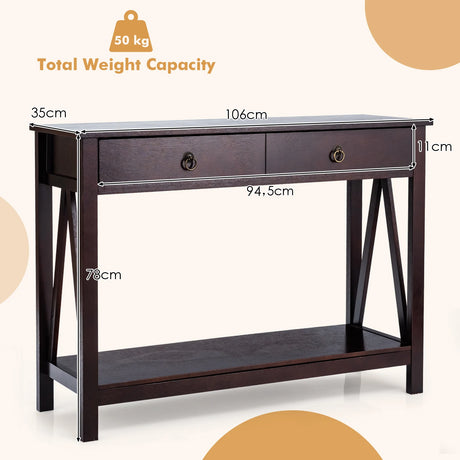 2-Tier Accent Table with Storage Shelf for Hallway Living room-Espresso