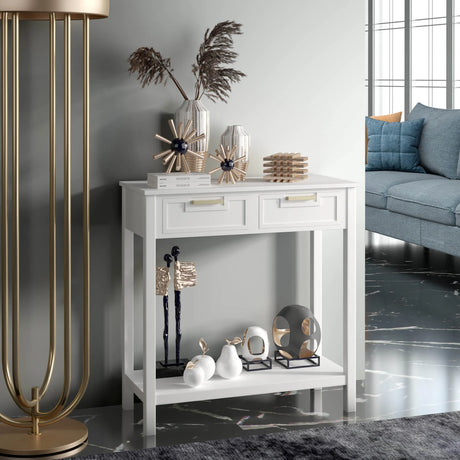 2 Drawers Accent Console Entryway Storage Shelf-White
