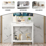 2 Drawers Accent Console Entryway Storage Shelf-White