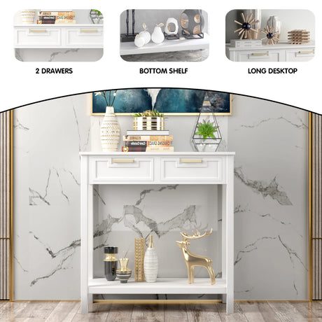 2 Drawers Accent Console Entryway Storage Shelf-White