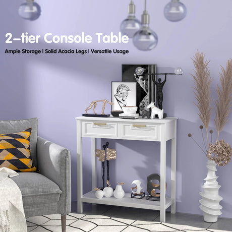 2 Drawers Accent Console Entryway Storage Shelf-White