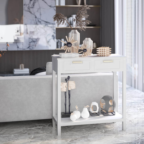 2 Drawers Accent Console Entryway Storage Shelf-White