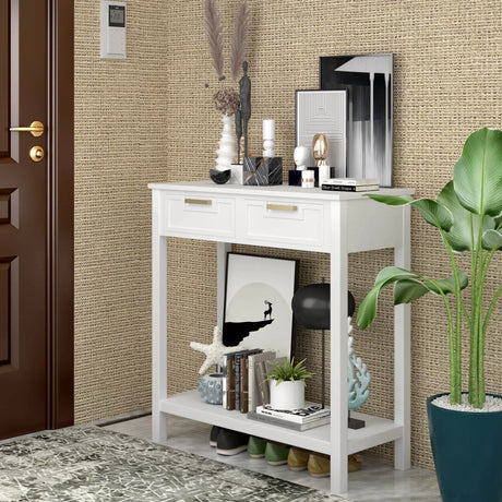 2 Drawers Accent Console Entryway Storage Shelf-White