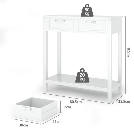 2 Drawers Accent Console Entryway Storage Shelf-White