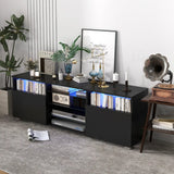 Console TV Stand for TVs up to 65 Inches with LED Lights and 2 Doors-Black