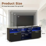 Console TV Stand for TVs up to 65 Inches with LED Lights and 2 Doors-Black