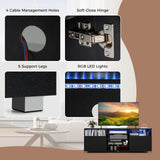Console TV Stand for TVs up to 65 Inches with LED Lights and 2 Doors-Black