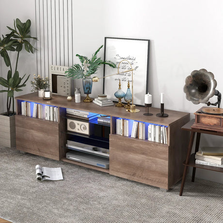 Console TV Stand for TVs up to 65 Inches with LED Lights and 2 Doors-Grey