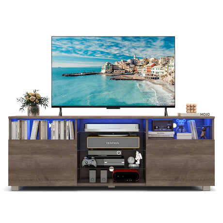 Console TV Stand for TVs up to 65 Inches with LED Lights and 2 Doors-Grey