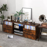 Console TV Stand for TVs up to 65 Inches with LED Lights and 2 Doors-Rustic Brown