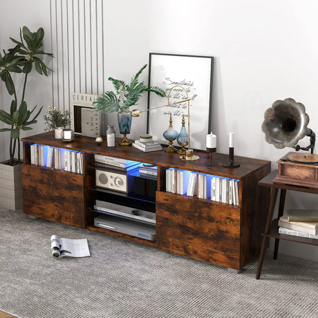 Console TV Stand for TVs up to 65 Inches with LED Lights and 2 Doors-Rustic Brown