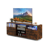 Console TV Stand for TVs up to 65 Inches with LED Lights and 2 Doors-Rustic Brown