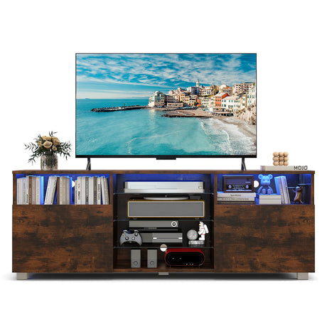 Console TV Stand for TVs up to 65 Inches with LED Lights and 2 Doors-Rustic Brown