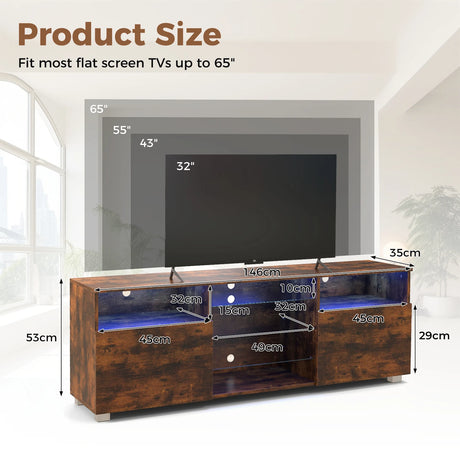 Console TV Stand for TVs up to 65 Inches with LED Lights and 2 Doors-Rustic Brown