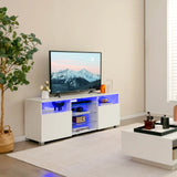 Console TV Stand for TVs up to 65" with LED Lights and 2 Doors-White