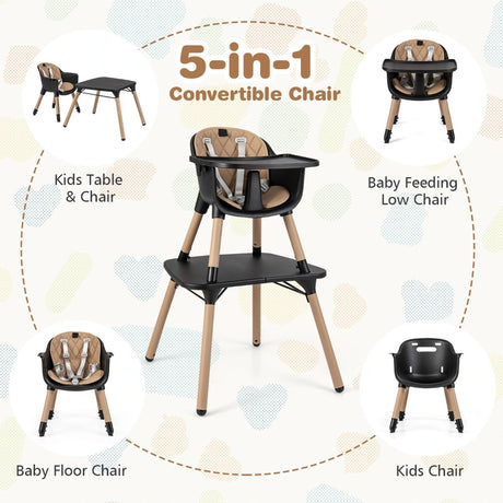 convertible Baby High Chair with 2-Position Removable Tray-Black
