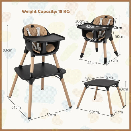 convertible Baby High Chair with 2-Position Removable Tray-Black