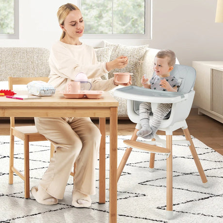 6-in-1 Convertible Baby High Chair with Adjustable Legs-Grey