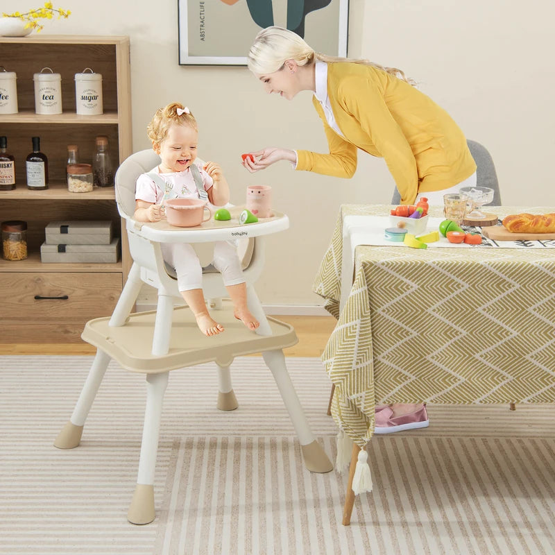 6-in-1 Baby High Chair with Convertible Table and Removable Tray-Beige