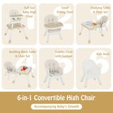 6-in-1 Baby High Chair with Convertible Table and Removable Tray-Beige