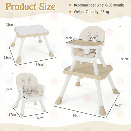 6-in-1 Baby High Chair with Convertible Table and Removable Tray-Beige
