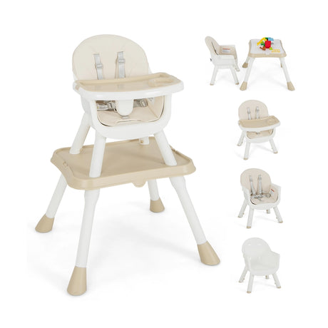 6-in-1 Baby High Chair with Convertible Table and Removable Tray-Beige