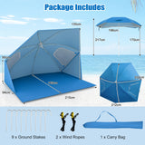 2-In-1 Convertible Beach Tent with Roll-Up Windows for 2-4 People-Blue