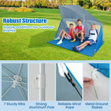 2-In-1 Convertible Beach Tent with Roll-Up Windows for 2-4 People-Blue