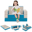 4-in-1 Convertible Foam Couch Play Set with Skin-friendly PU Leather Cover and Zippers-Blue
