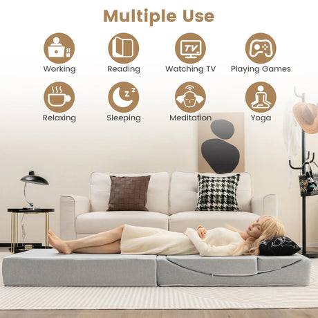 4-in-1 Convertible Folding Sofa Bed with High-Density Foam-Gray