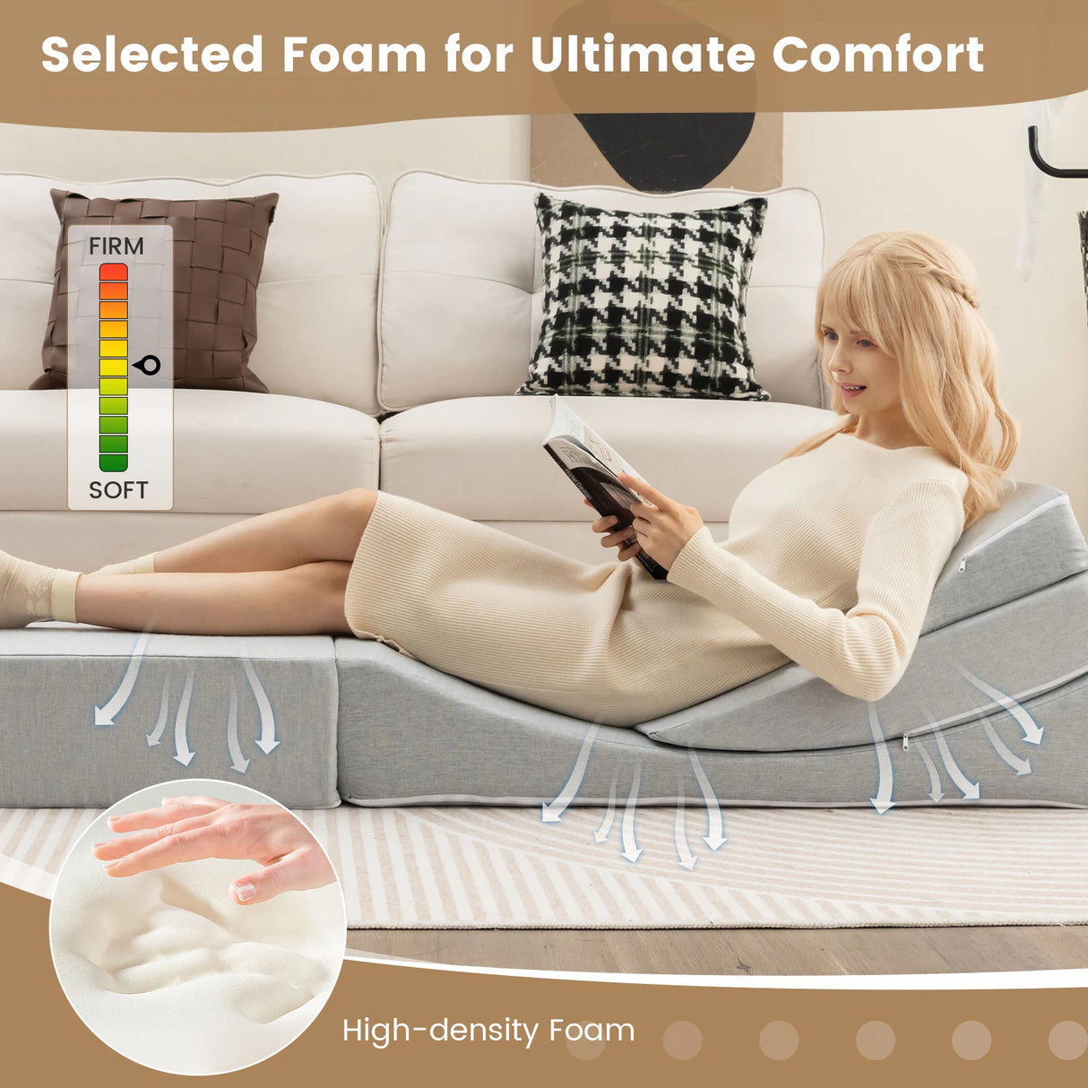 4-in-1 Convertible Folding Sofa Bed with High-Density Foam-Gray