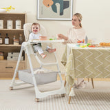 Folding Convertible Baby High Chair with Reclining Backrest-Beige