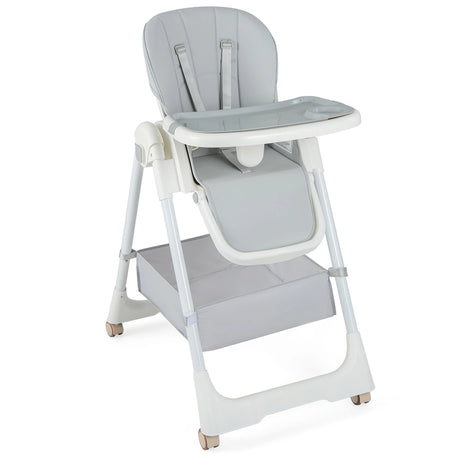 Folding Convertible Baby High Chair with Reclining Backrest-Grey