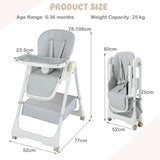 Folding Convertible Baby High Chair with Reclining Backrest-Grey