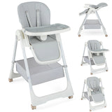 Folding Convertible Baby High Chair with Reclining Backrest-Grey
