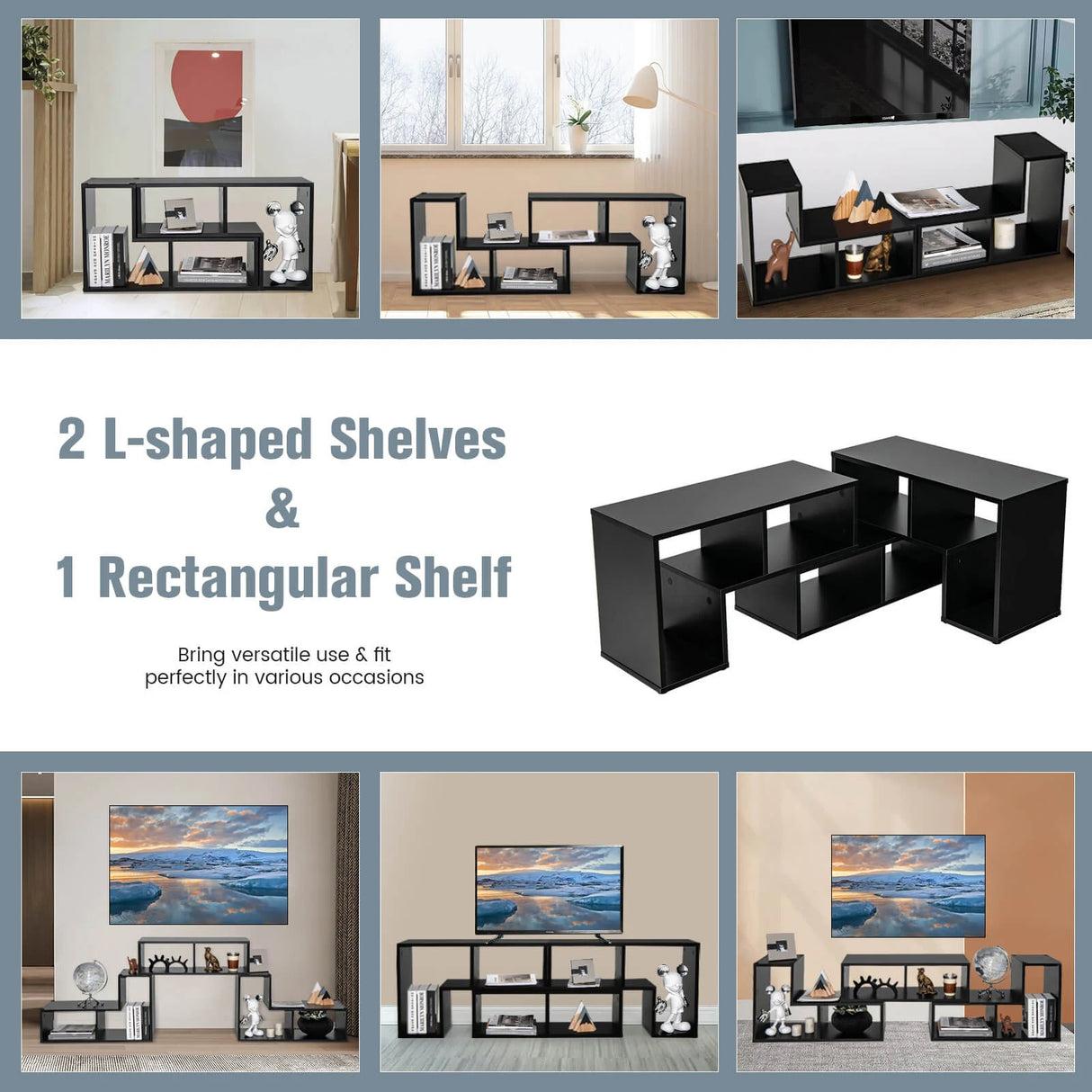 3 Pieces Adjustable TV Stand for TVs up to 65 Inch with Shelves-Black