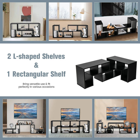 3 Pieces Adjustable TV Stand for TVs up to 65 Inch with Shelves-Black