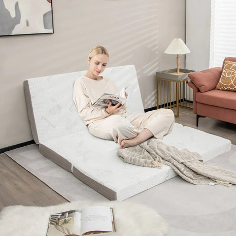 Cool Gel Memory Foam Folding Mattress with Bamboo Cover and Mesh Border Fabric-L