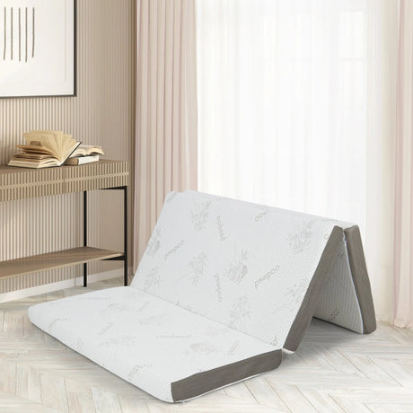Cool Gel Memory Foam Folding Mattress with Bamboo Cover and Mesh Border Fabric-M