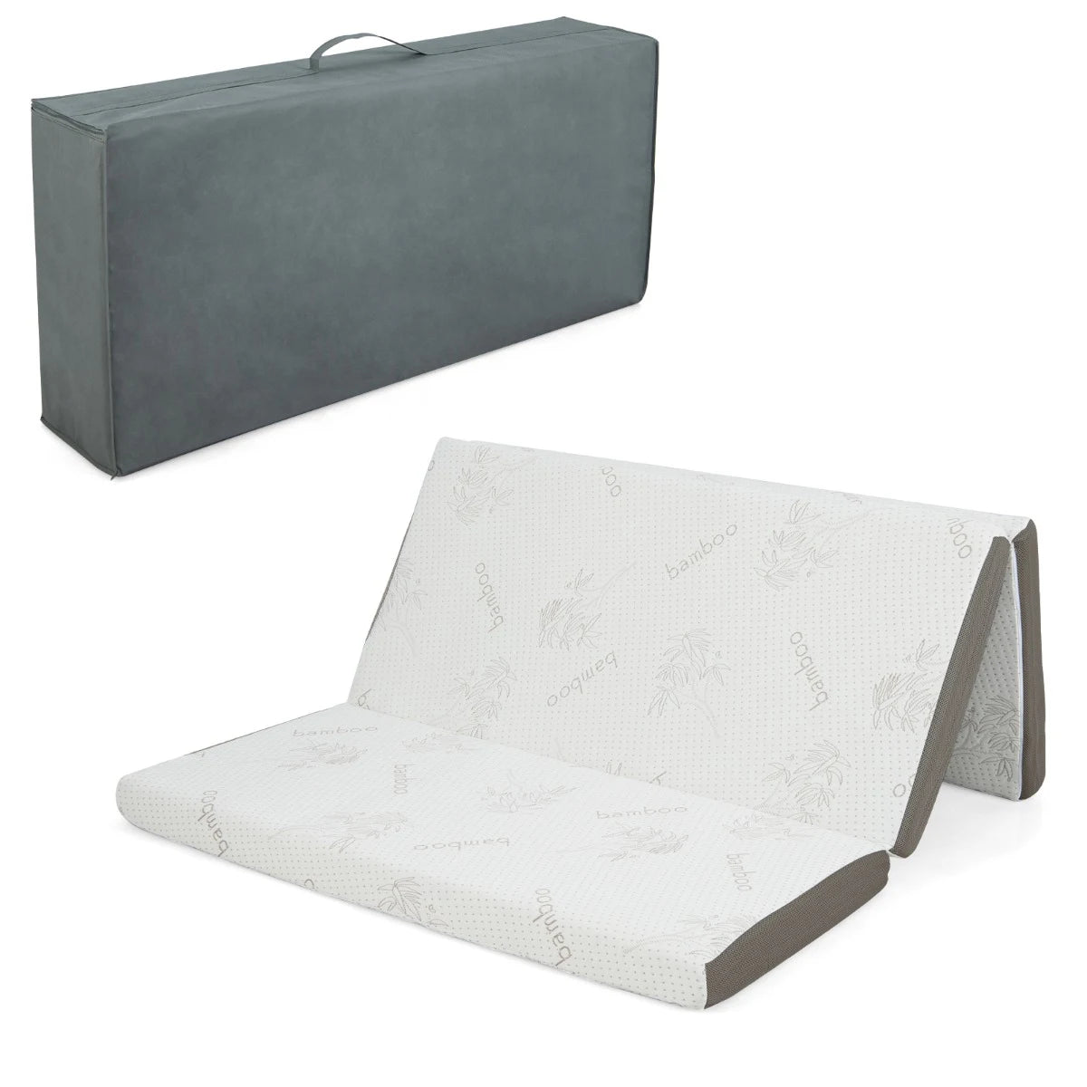 Cool Gel Memory Foam Folding Mattress with Bamboo Cover and Mesh Border Fabric-L