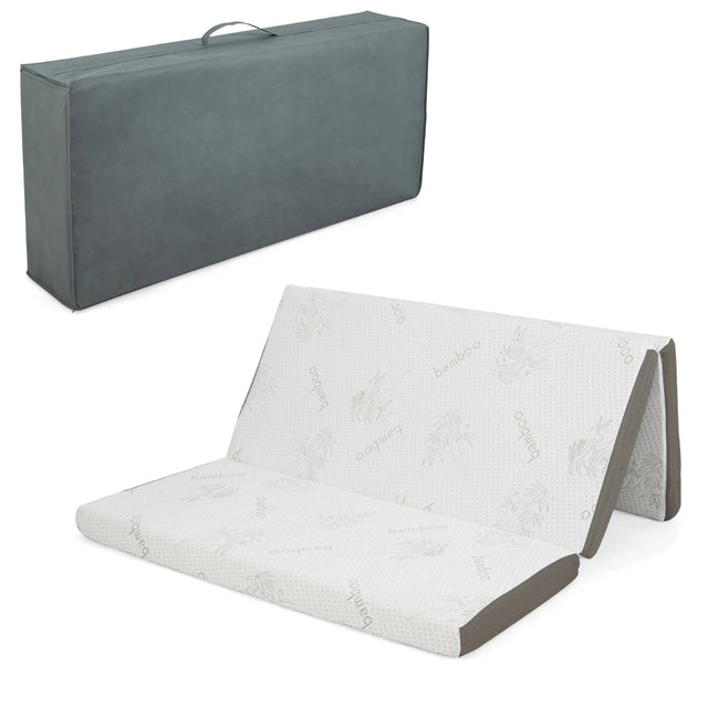 Cool Gel Memory Foam Folding Mattress with Bamboo Cover and Mesh Border Fabric-L