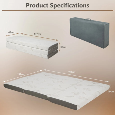 Cool Gel Memory Foam Folding Mattress with Bamboo Cover and Mesh Border Fabric-M