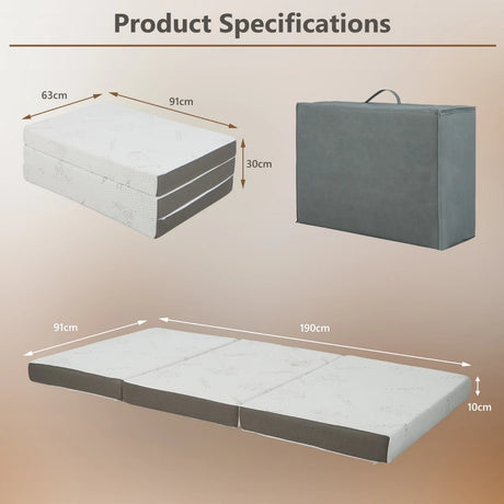 Cool Gel Memory Foam Folding Mattress with Bamboo Cover and Mesh Border Fabric-S