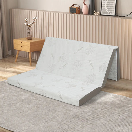 Cool Gel Memory Foam Folding Mattress with Bamboo Cover and Mesh Border Fabric-M