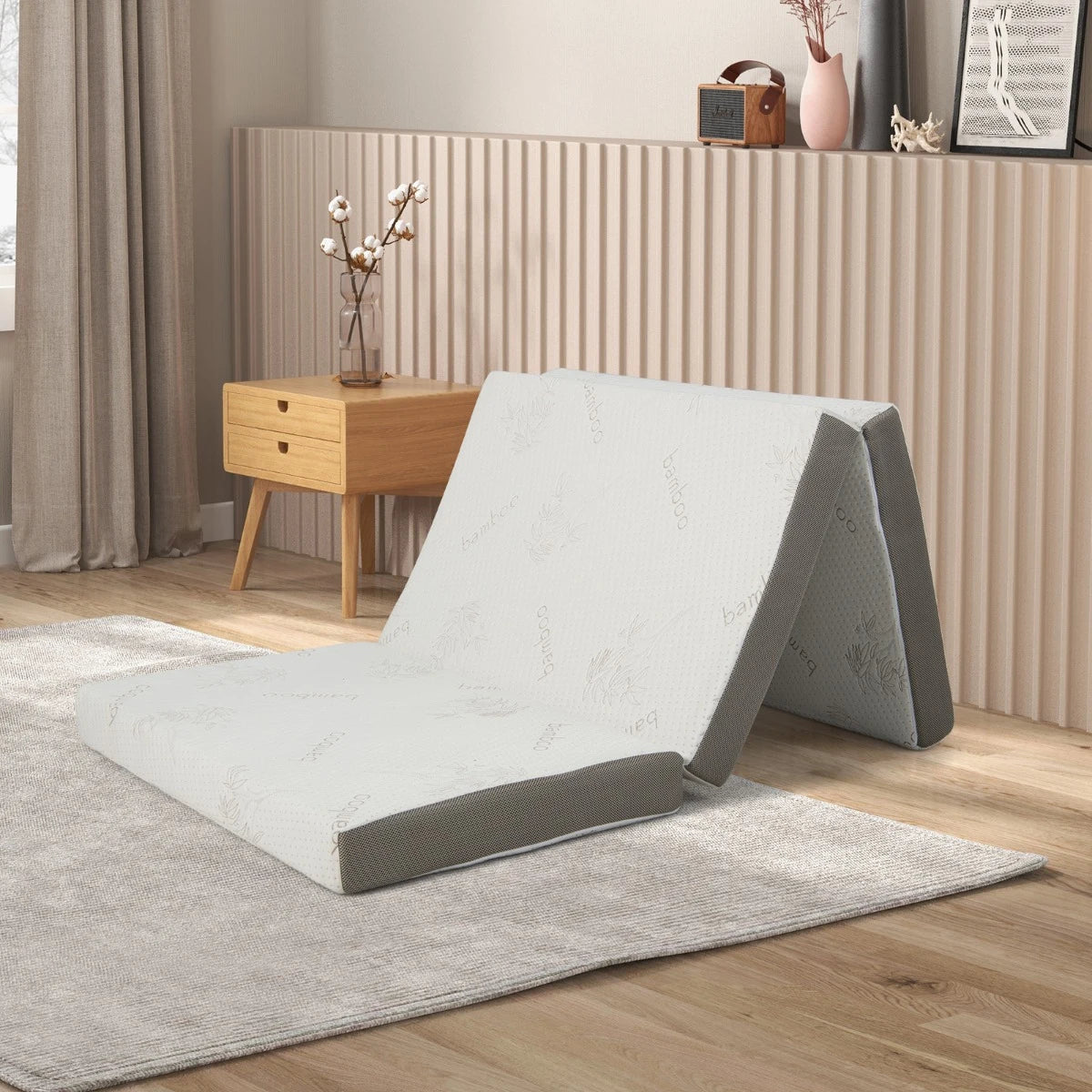 Cool Gel Memory Foam Folding Mattress with Bamboo Cover and Mesh Border Fabric-S