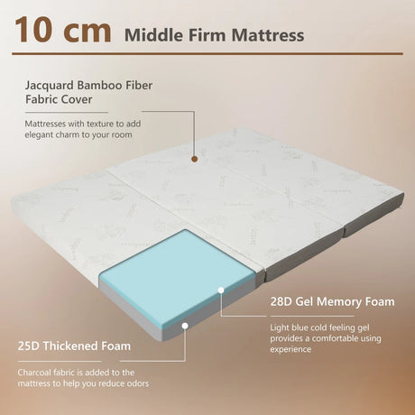 Cool Gel Memory Foam Folding Mattress with Bamboo Cover and Mesh Border Fabric-M